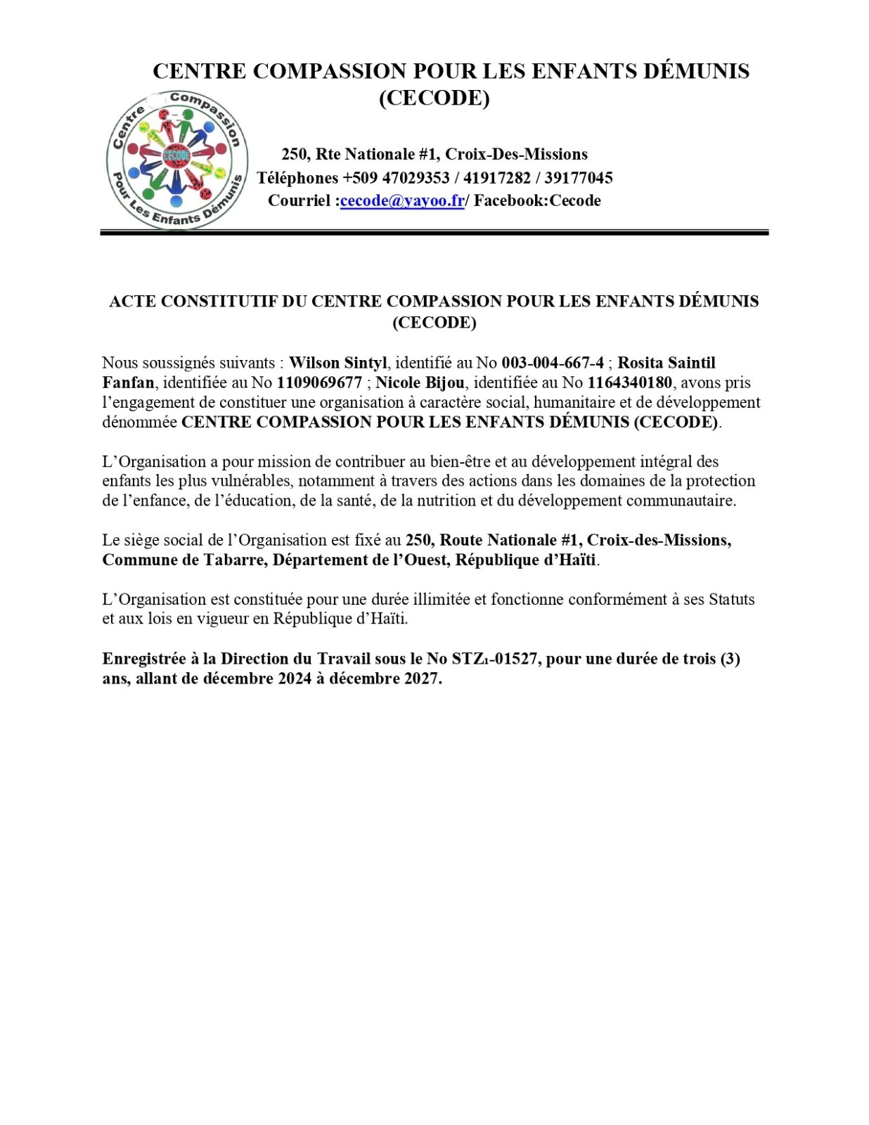 Acte Constitutif de CECODE